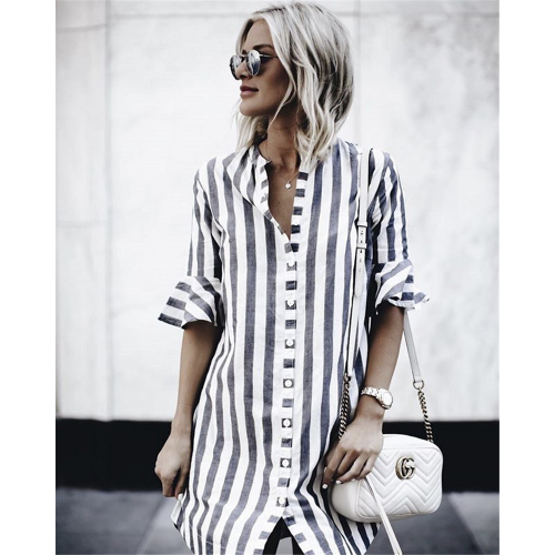 Thumbnail: Summer Dress 2018 Women Flare Half-sleeved Loose Button Shirt Mini Dress Fashion