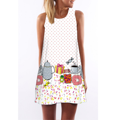 Thumbnail: 2018 Summer Mini Dress Women Cow Letter Print Sundress Clothing Sleeveless
