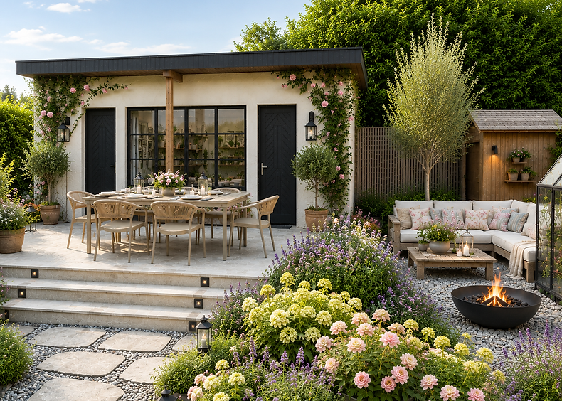 Gemütlicher Gartenpatio mit Loungesitz und Blumen.png