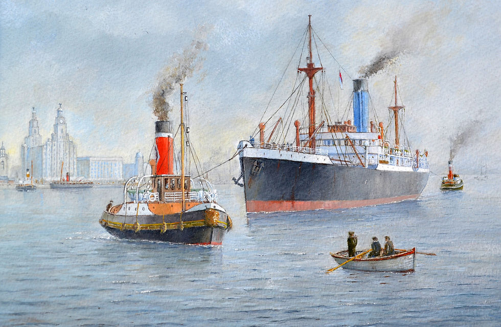 Blue Funnel ship off Birkenhead