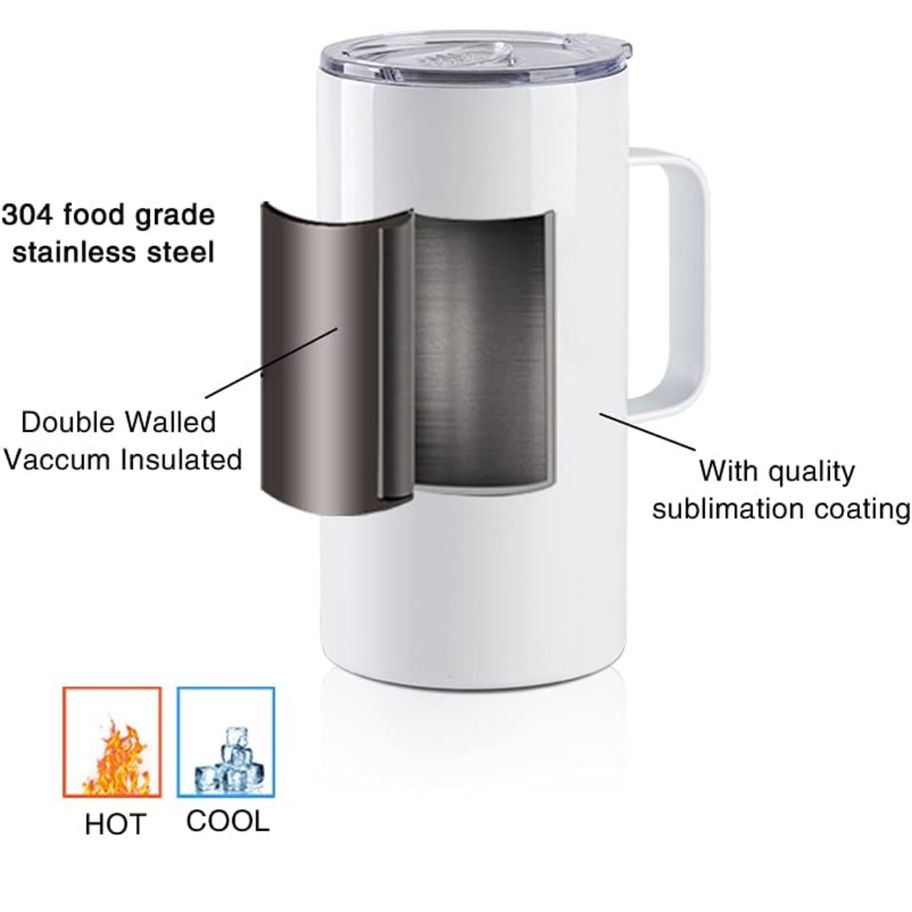 White stainless steel mug with Double Walled Vaccum Insulated and 304 food grade.