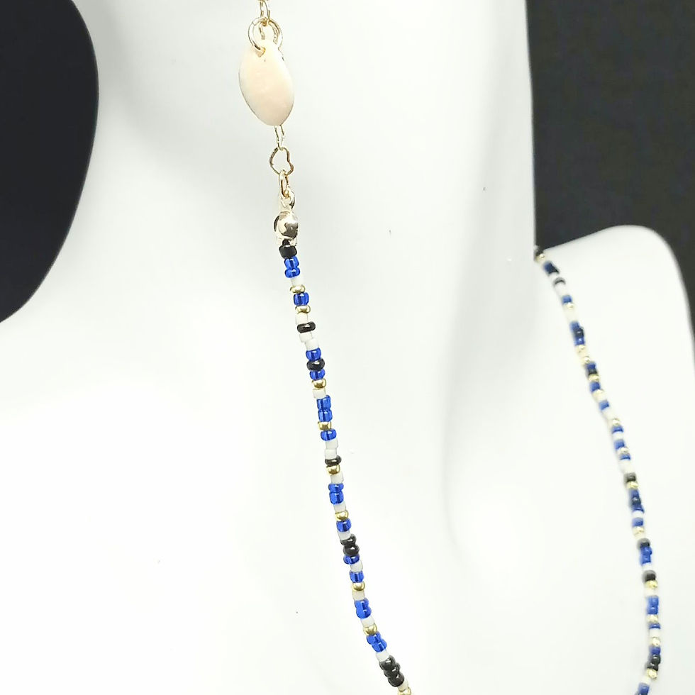 Miniature : Chaîne de lunettes or coquillages et perles bleues