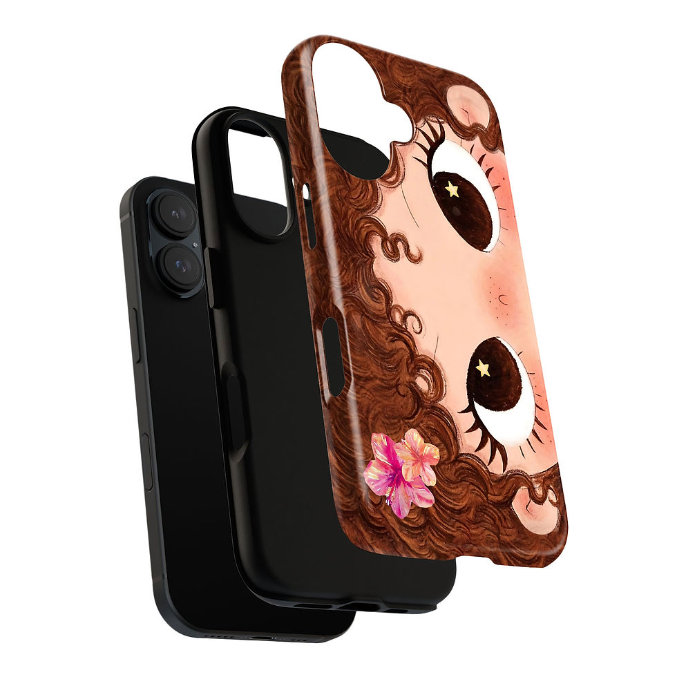 Thumbnail: A three-part view showing the tough outer shell and inner lining of the big-eyed girl phone case.