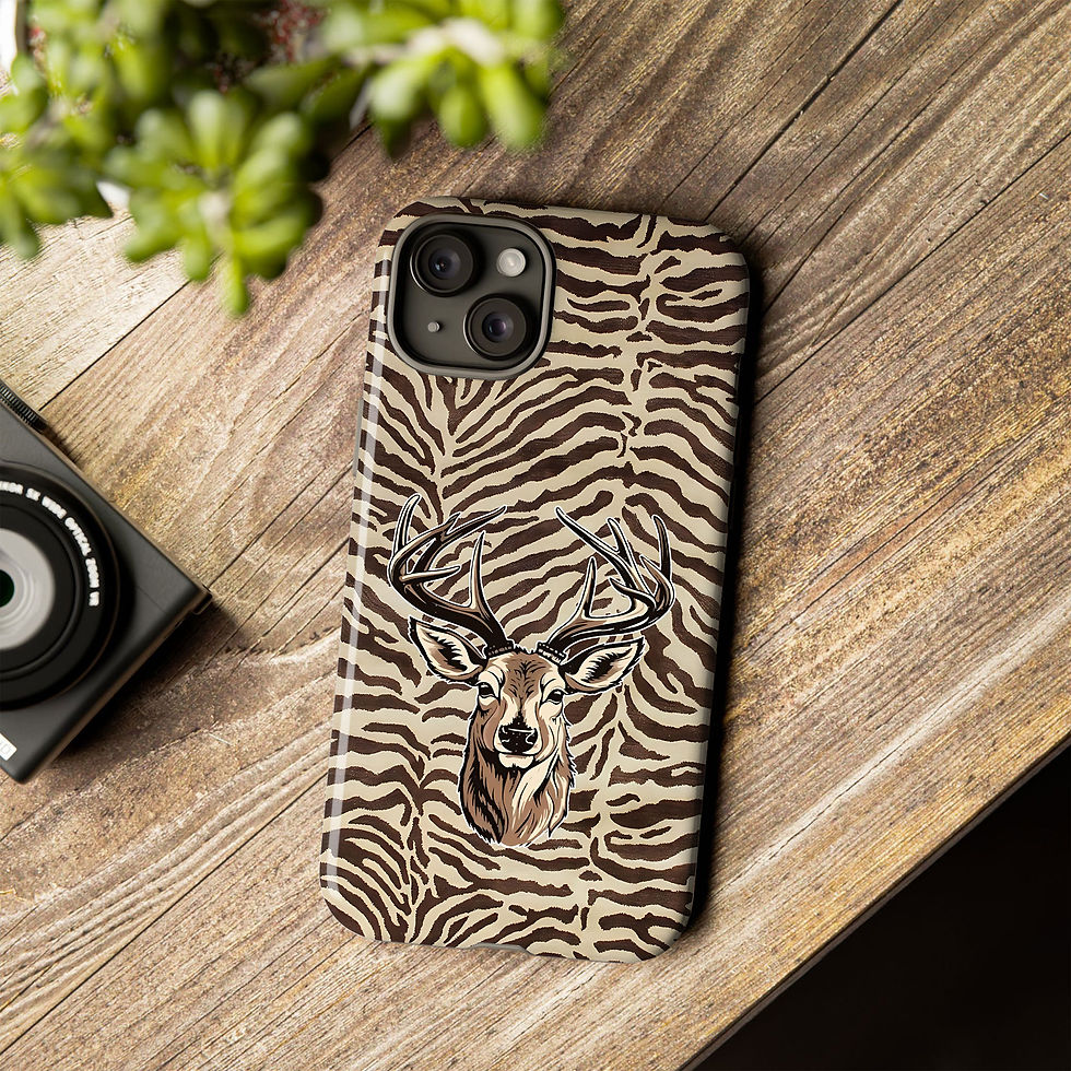 Thumbnail: Hunting deer phone case on wooden table with rustic outdoor style