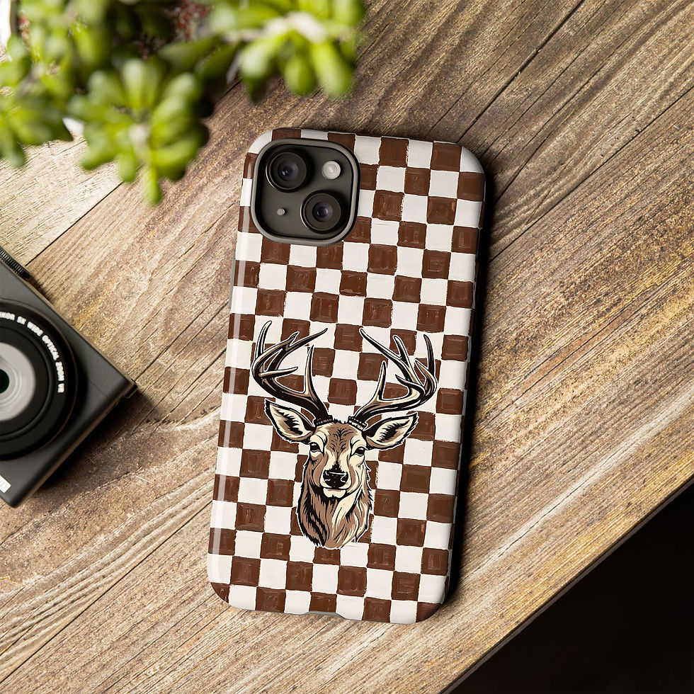 Thumbnail: Hunting deer phone case on wooden table with rustic outdoor style