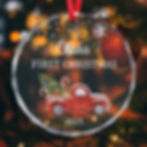 Personalized Baby First Christmas Ornament with red vintage truck and lights - custom name Olivia 2025