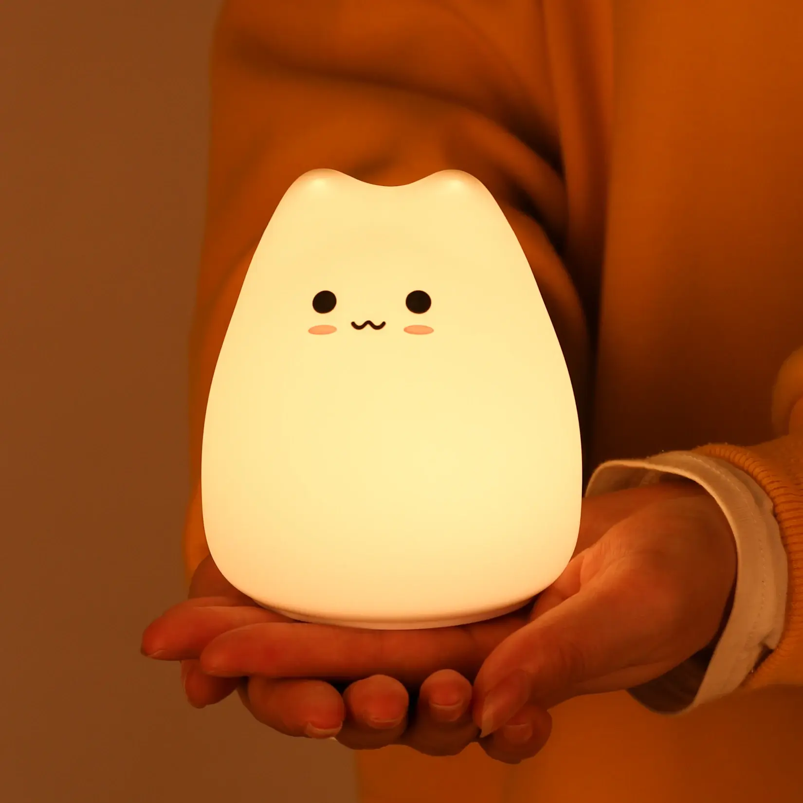 Mini Popular Cat Baby Night Lamp 7-Color Pat Touch Color-Changing Eye Protection