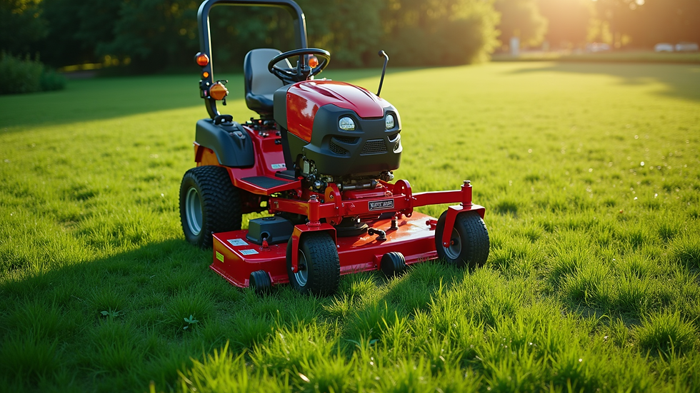 High angle view of lawn aerator machine working on green grass