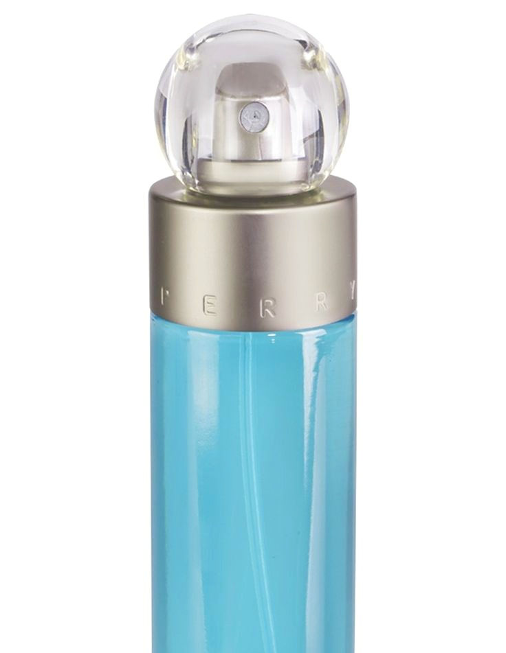 Vista frontal cercana parte superior frasco perfume 360° Perry Ellis for Men de 100ml en fondo blanco