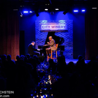 Dee Dee Bridgewater and Bill Charlap share a musical moment during their live performance at City Winery Chicago.