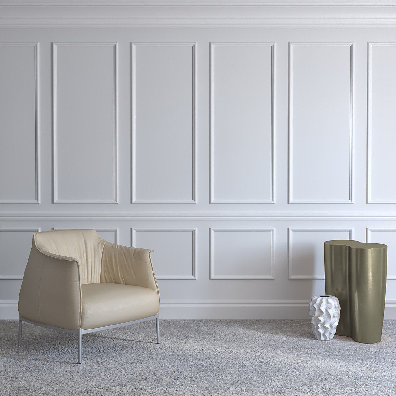 White wall panelling installation in a modern room