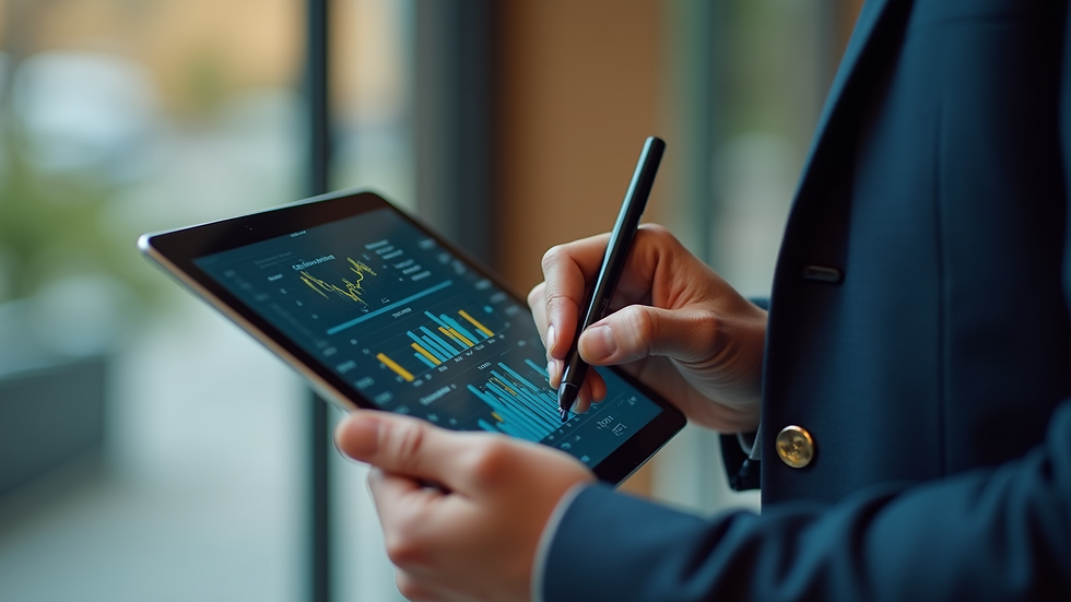 Close-up view of a person analyzing SEO data on a tablet