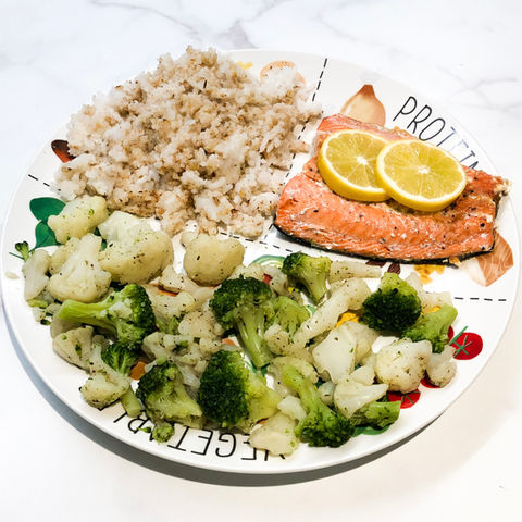salmon rice vegetables
