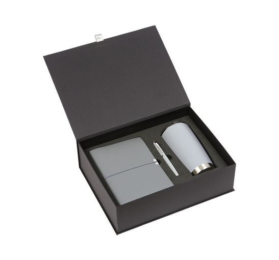 Kit Devin de regalos corporativos personalizados con termo, libreta, bolígrafo y caja premium