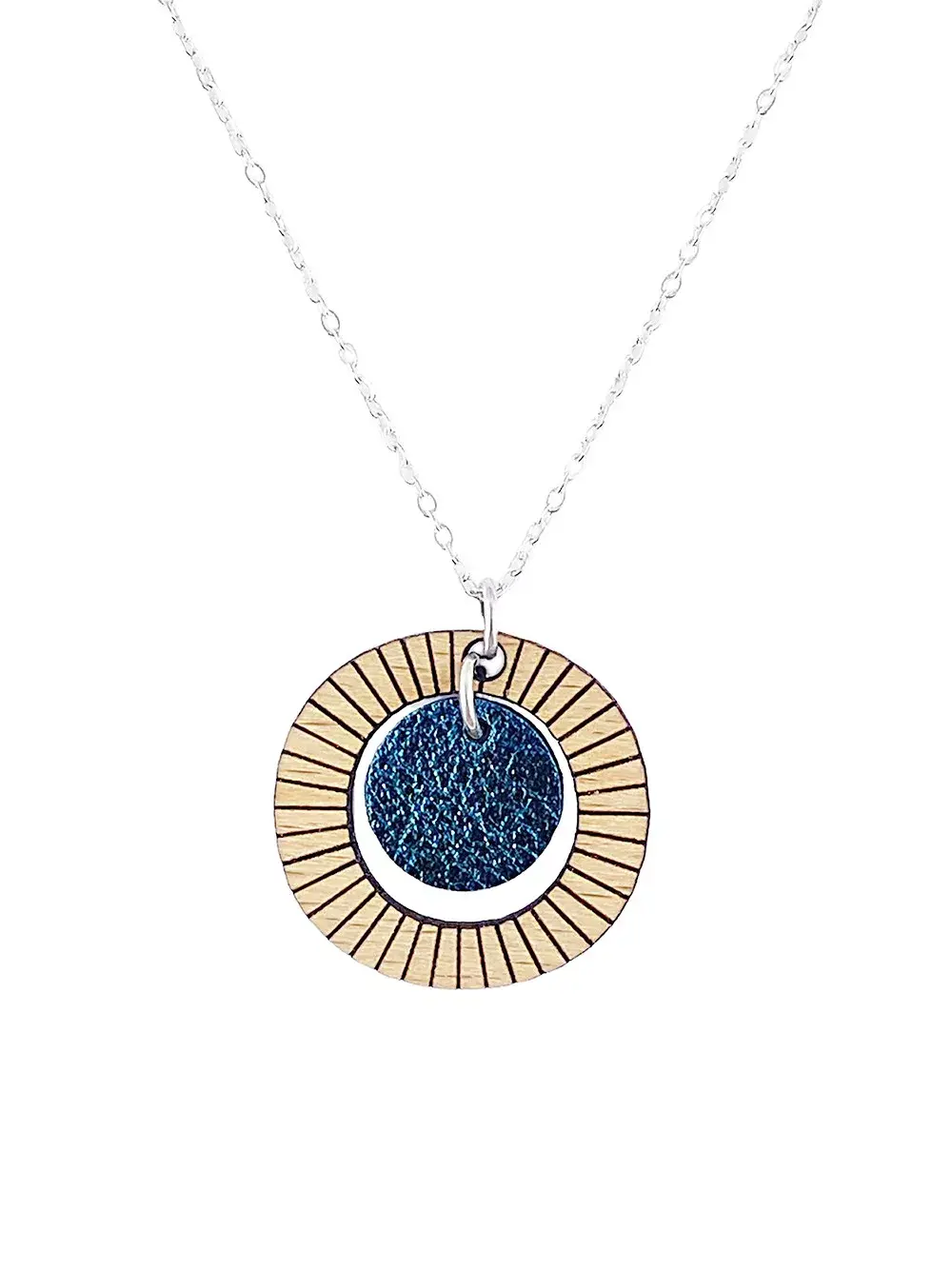 Collier en bois Bulle- bleu pétrole