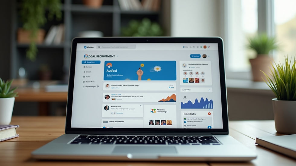 Eye-level view of a laptop displaying social media recruitment dashboard