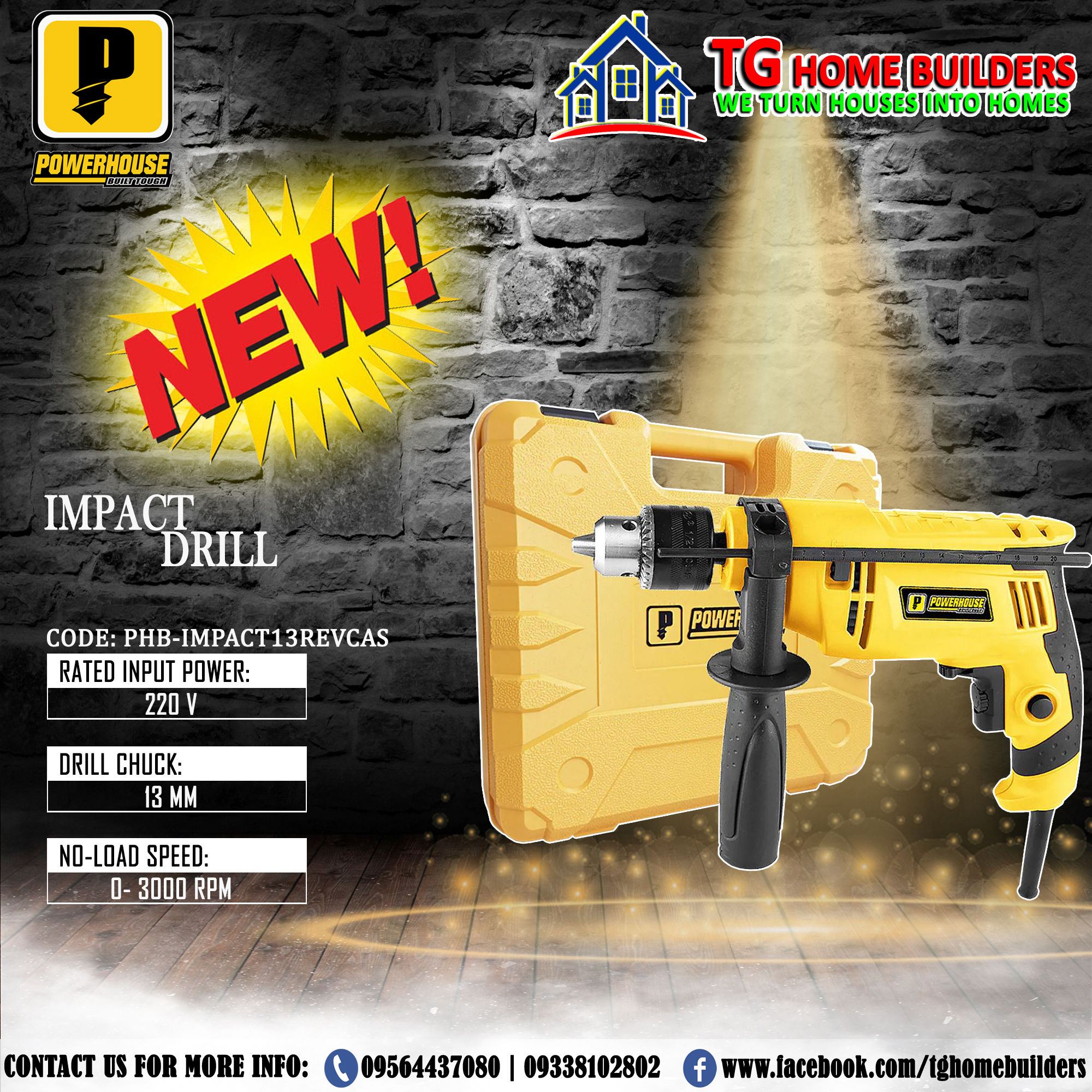 PHBIMPACT13REVCASE 800W IMPACT DRILL W/ VARIABLE SPEED