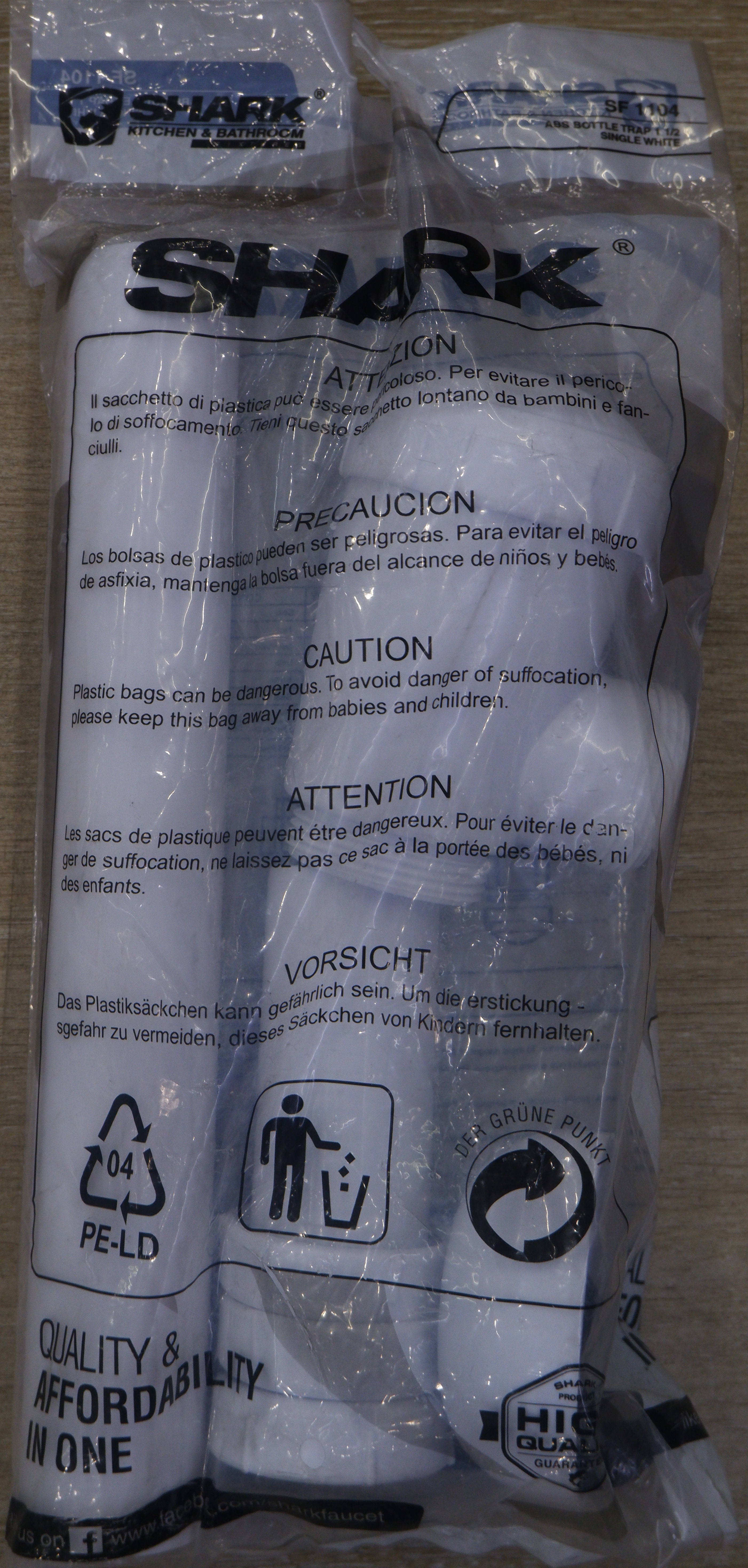 SF1104 1X1/2" ABS B.TRAP SINGLE WHT.