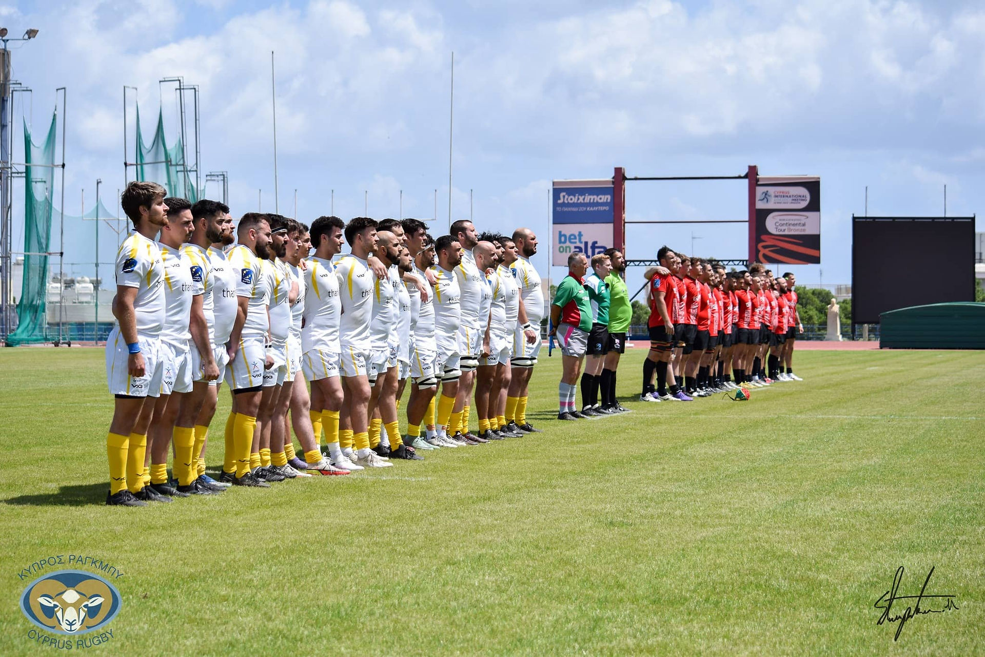 The Cyprus and Malta squads lined up to sing their national anthems