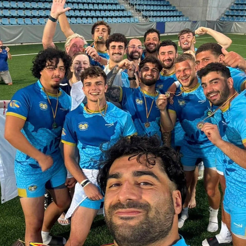 The Cyprus Sevens squad posing for a selfie