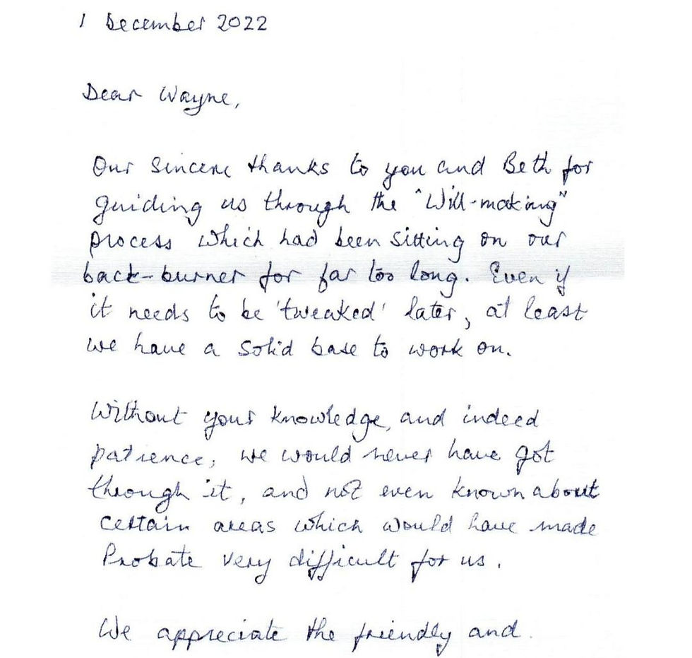 Letter of thanks from a client to Maplebrook Services