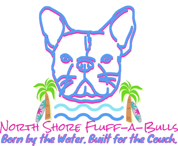 North Shore Fluff-a-Bulls logo – AKC French Bulldog breeder near Lake Travis, Texas. Family-raised, health-tested Frenchies from champion bloodlines. “Born by the water. Built for the couch. Loved for life.”
