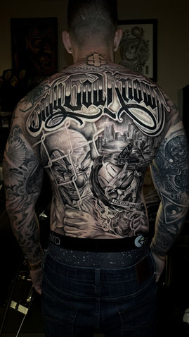 Black and grey Backpiece tattoo Xavier Jacksonville Tattoo Artist