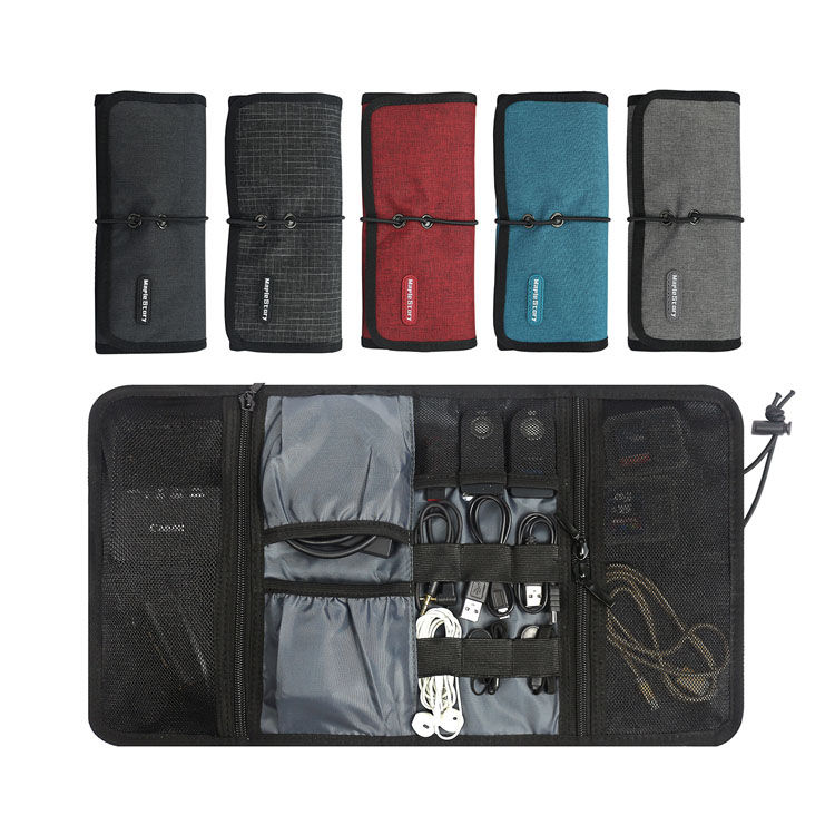 Thumbnail: Roll Up Tech Carrying Case for Cables SD Memory Cards Pouch Electronic Organizer