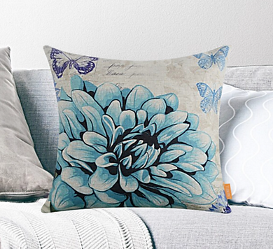 Flower Garden Throw Pillow Cover over pillow insert. Pillow on sofa.