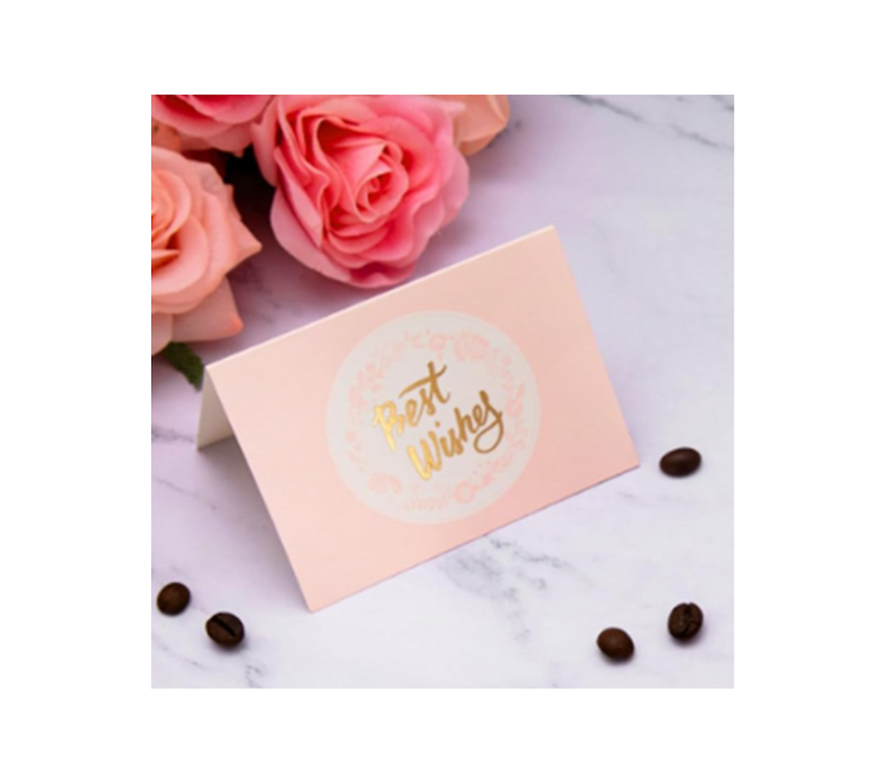 Thumbnail: Ceramic Teacher Mug Best wishes greeting card in pink color, SKU VGMD-054.