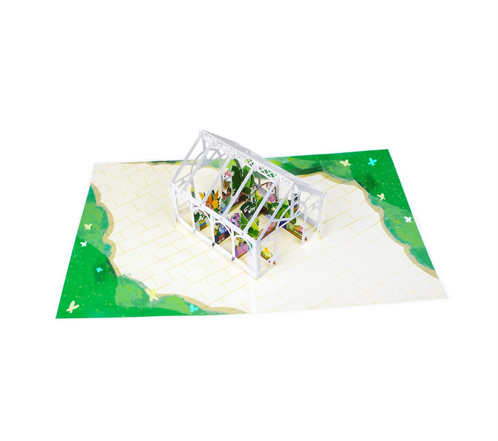 Miniatura: Greenhouse Pop-Up Card Distant Inside View on white background, SKU POP-318.