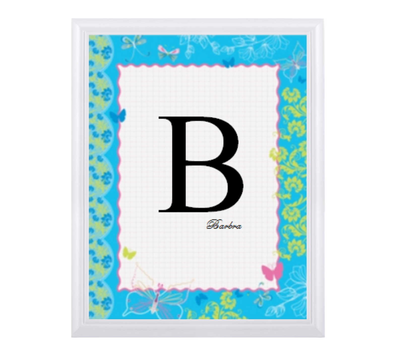 Personalized Monogram Butterfly Bed Framed Print. SKU #PMCP-IN-02.