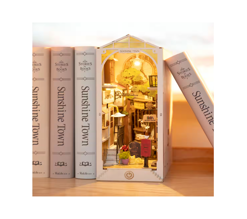 DIY 3D Book Nook Kit - Sunshine Town on book shelf - SKU BNKT-421.