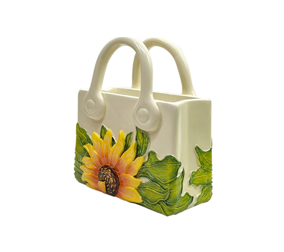Sunflower Purse Vase Side View on white background, SKU VGR-326.