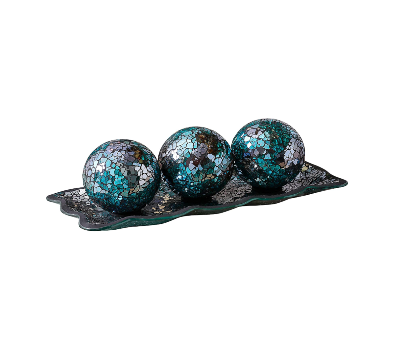 Decor Mosaic Glass Tray & Orb Balls Set