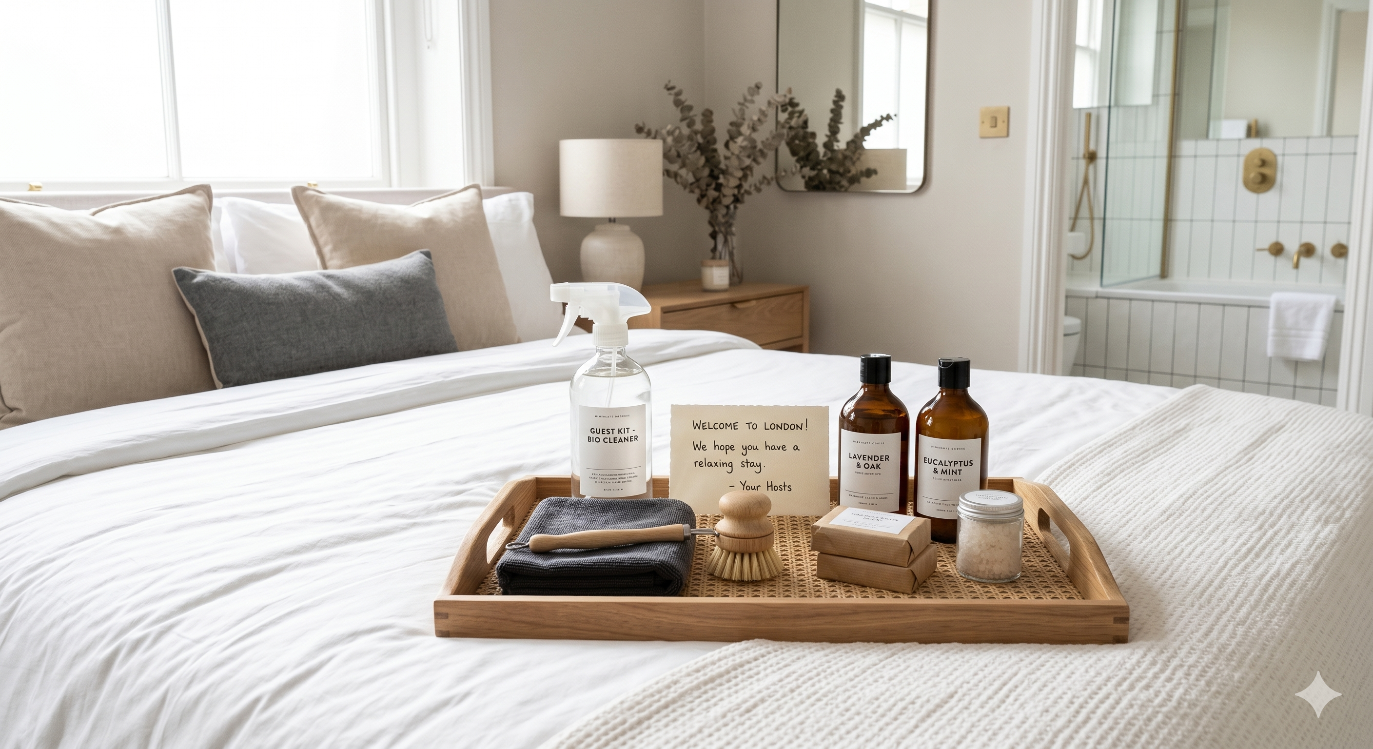 Amenities y kit de reposición en baño Airbnb estilo hotel boutique