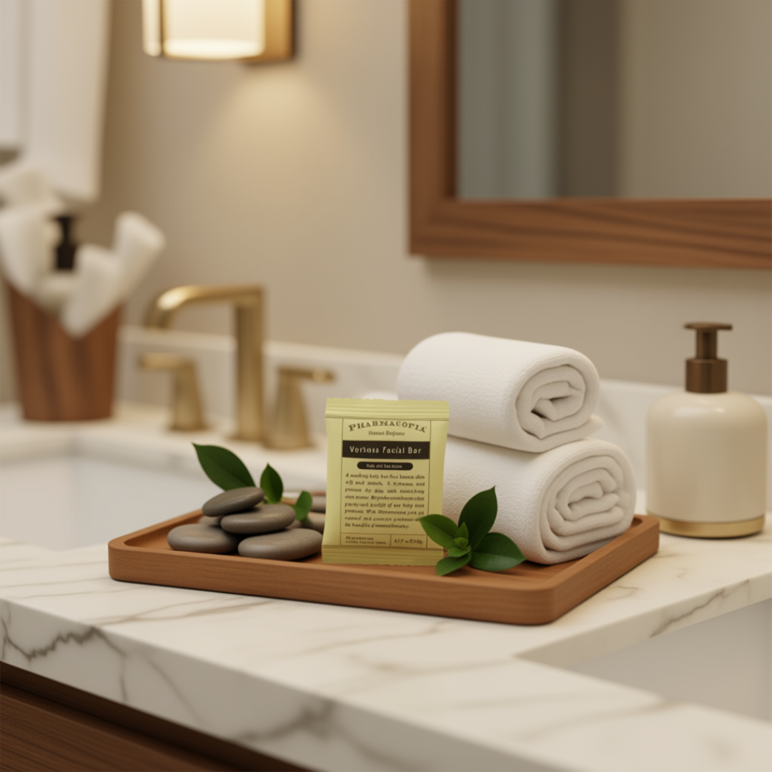 Jabón Pharmacopia elaborado con ingredientes naturales para hoteles