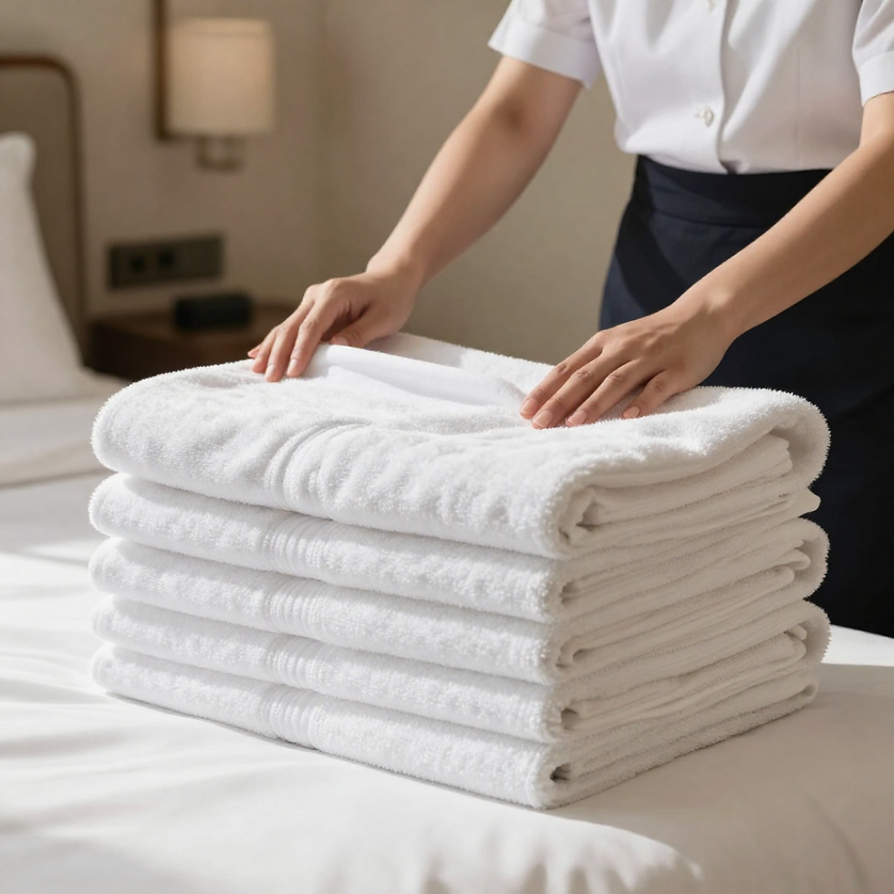 Toallas y sábanas hoteleras impecables gracias al uso de Percarbonato de Sodio para eliminar manchas y olores