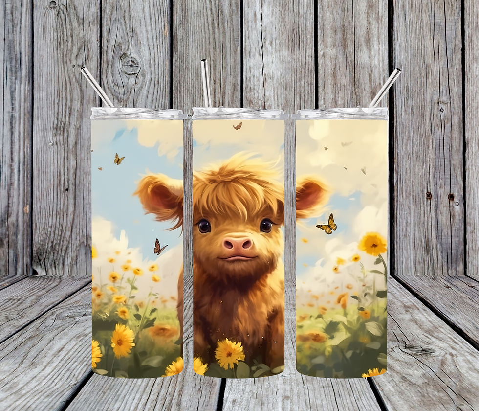 196TBLR Highland Cow in field of flowers