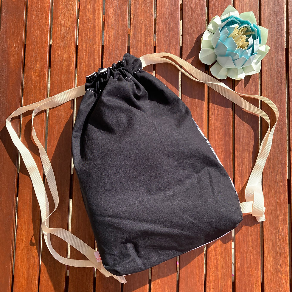 Miniature : Sac à Dos - ANIMAUXN&B avec uni NOIR BLANC et ruban BEIGE (#203)