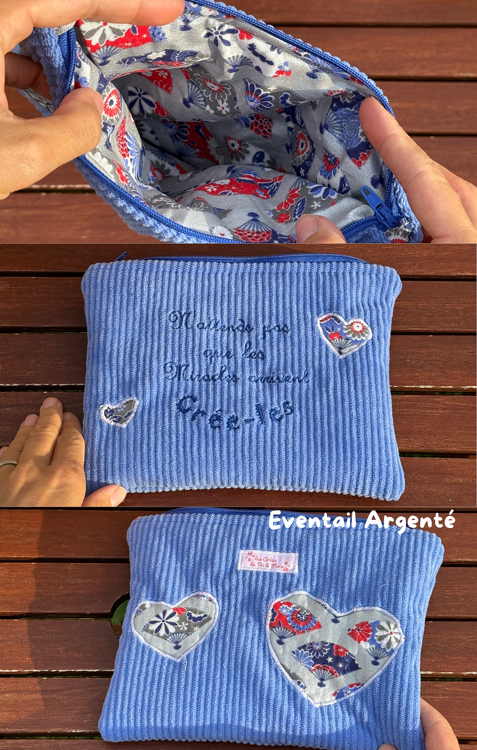 Miniature : Pochette zippée Velours Citation "Crée les Miracles" (env. 21 x 15)