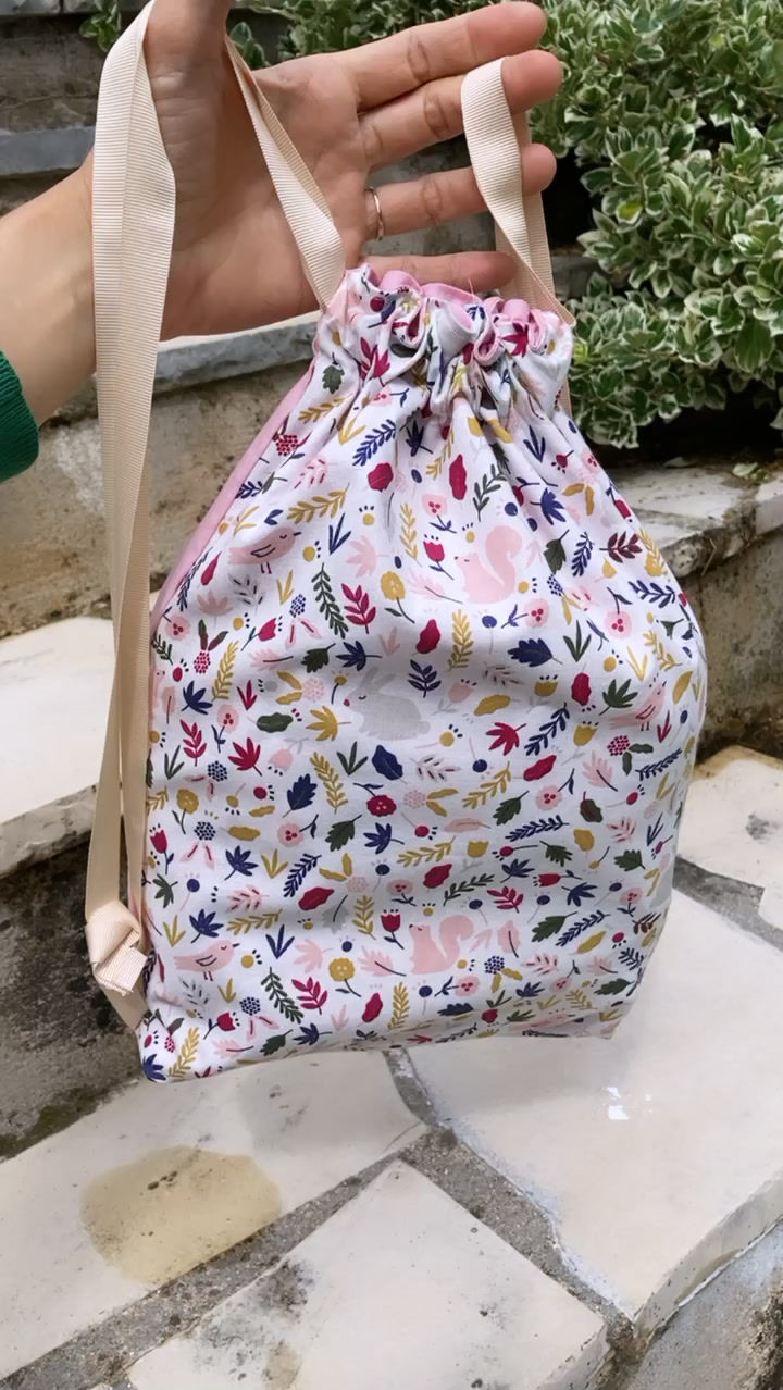 Miniature : Sac à Dos - ANIMAUX de la FORET avec uni ROSE et ruban BEIGE