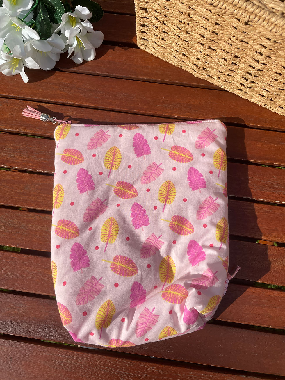 Miniature : Pochette Molletonnée Livre de Poche avec fermeture éclair FEUILLES ROSES #4