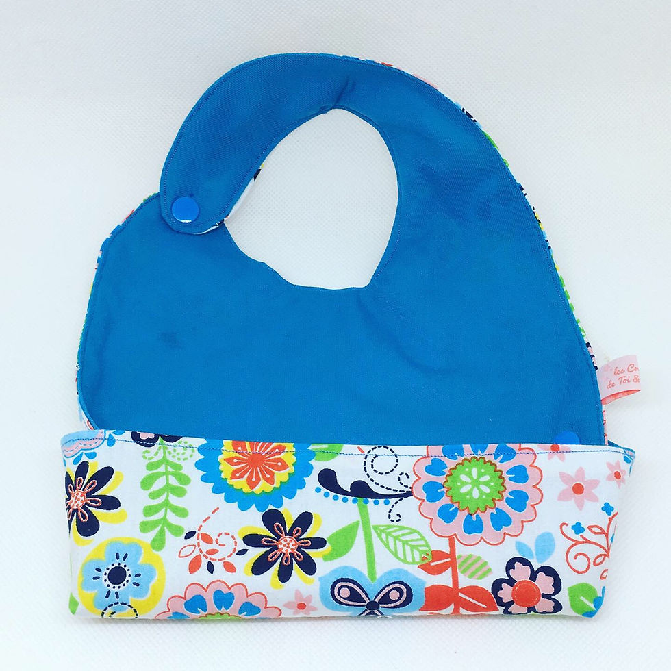 Miniature : Bavoir imperméable avec réservoir amovible - BLEU & FLEURS