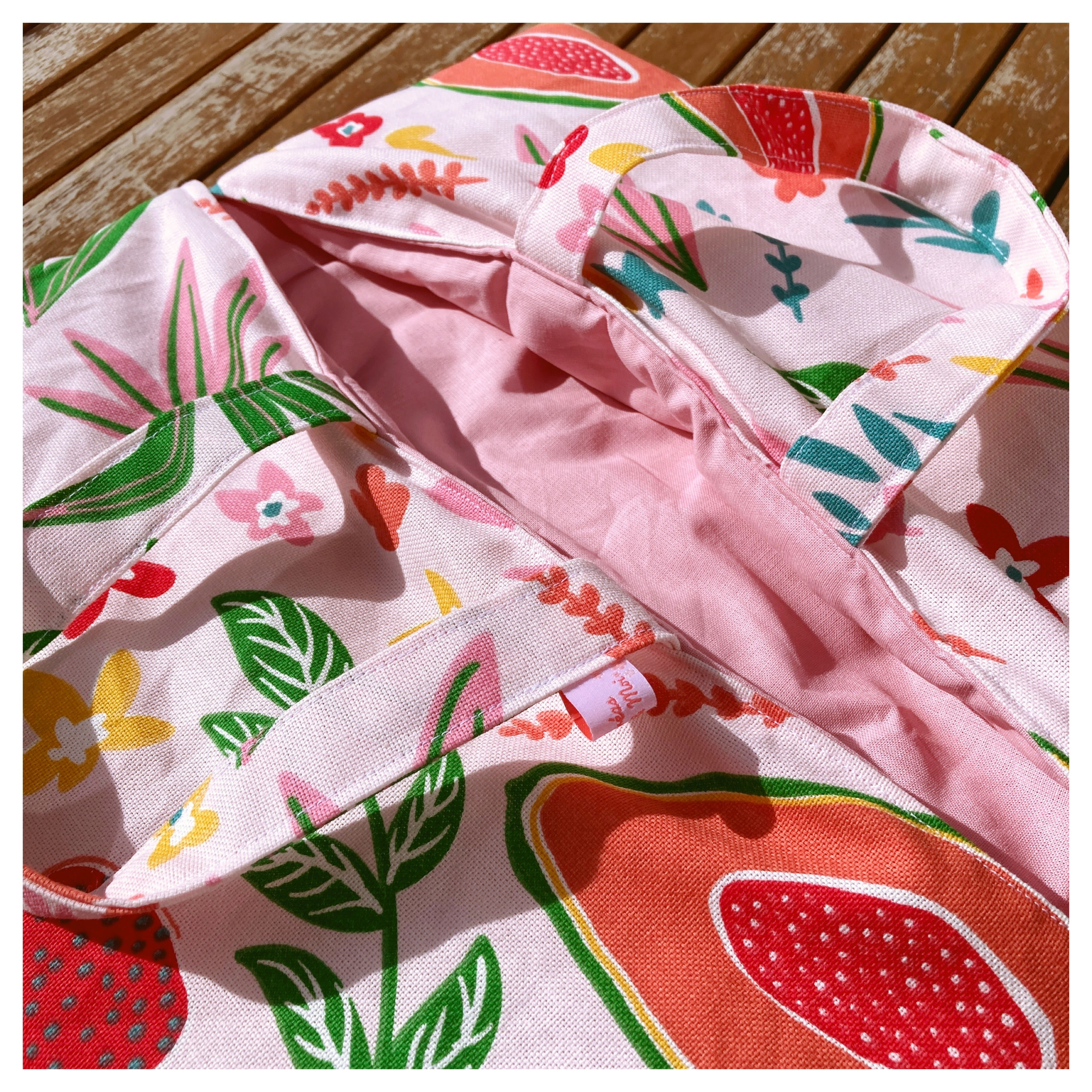 Sac à tartes - FRUITS & LEGUMES DOUBLURE COTON ROSE - rembourré ouatine f