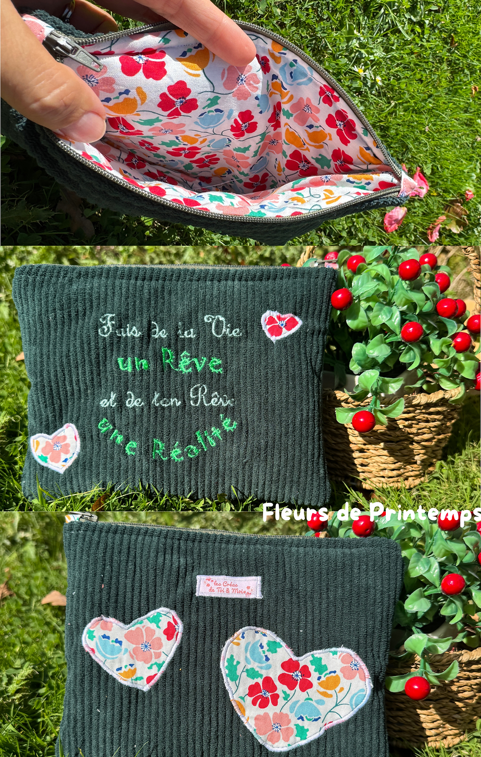 Miniature : Pochette zippée Velours Citation "Fais de ta Vie un Rêve" (env. 21 x 15 cm)