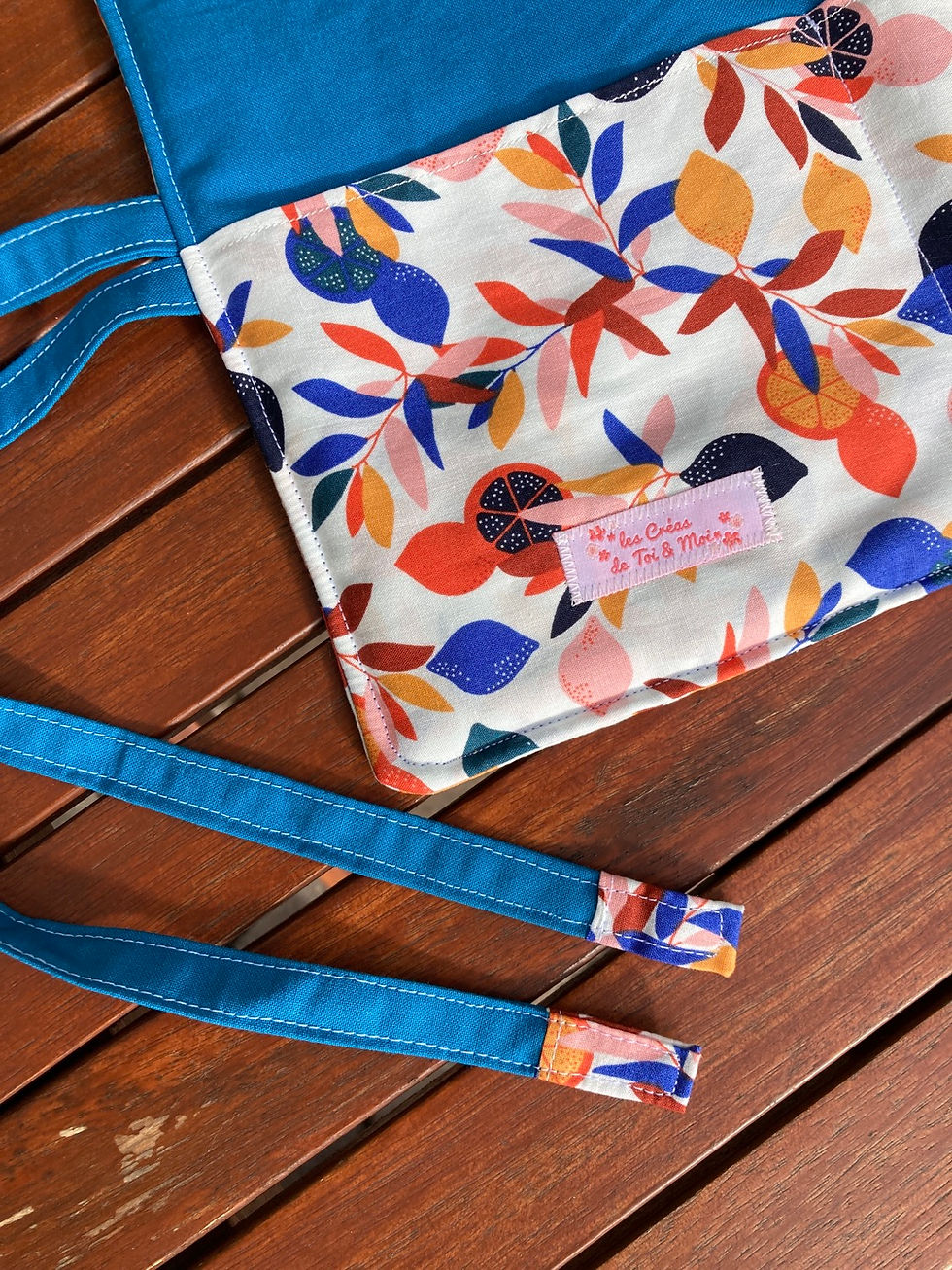 Miniature : Pochette à Couverts molletonnée - FRUITS ÉTÉ avec BLEU ROI