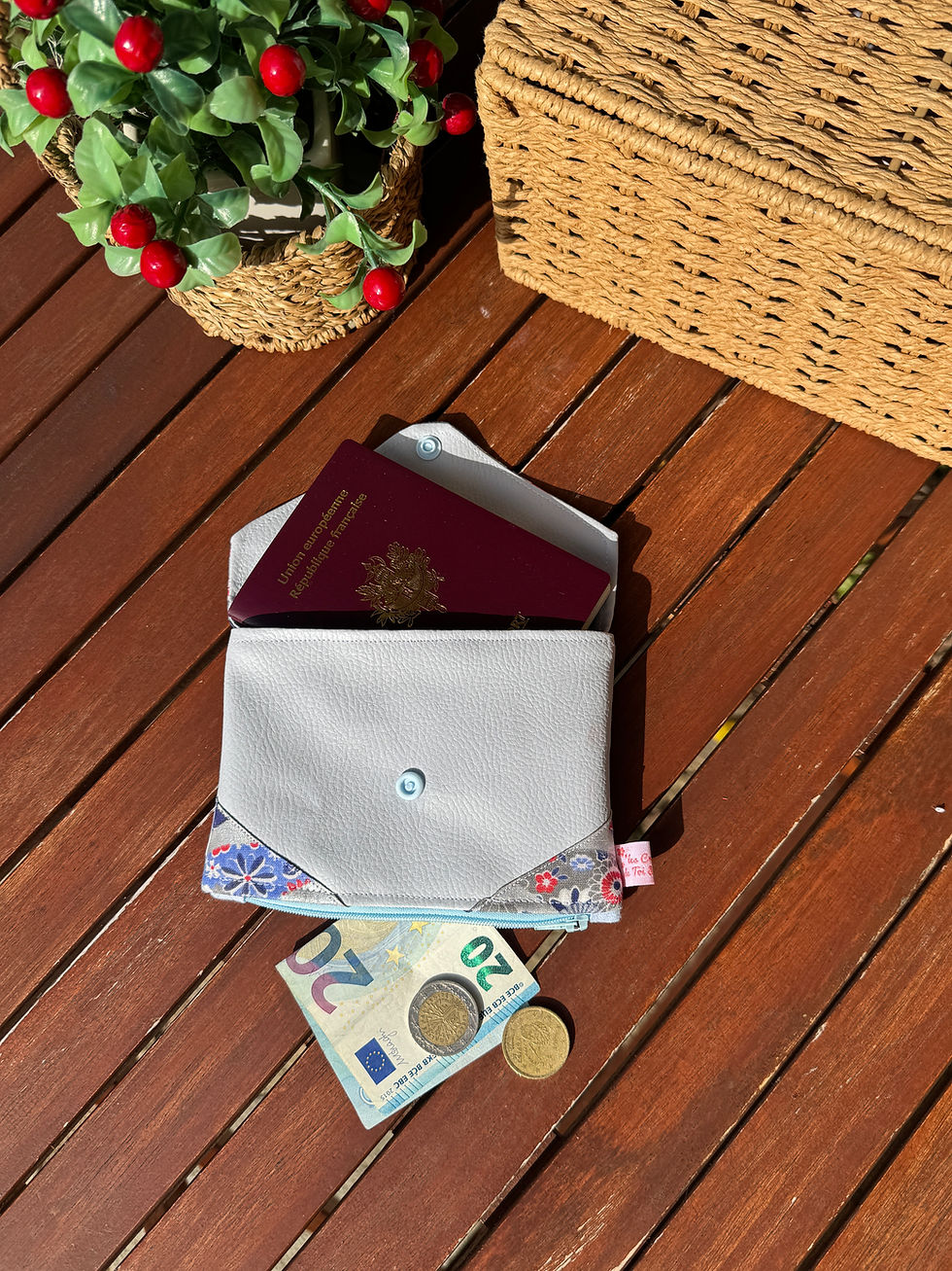 Miniature : Porte-monnaie double entrée - BLEU CIEL EVENTAILS ARGENTES  (#1072)