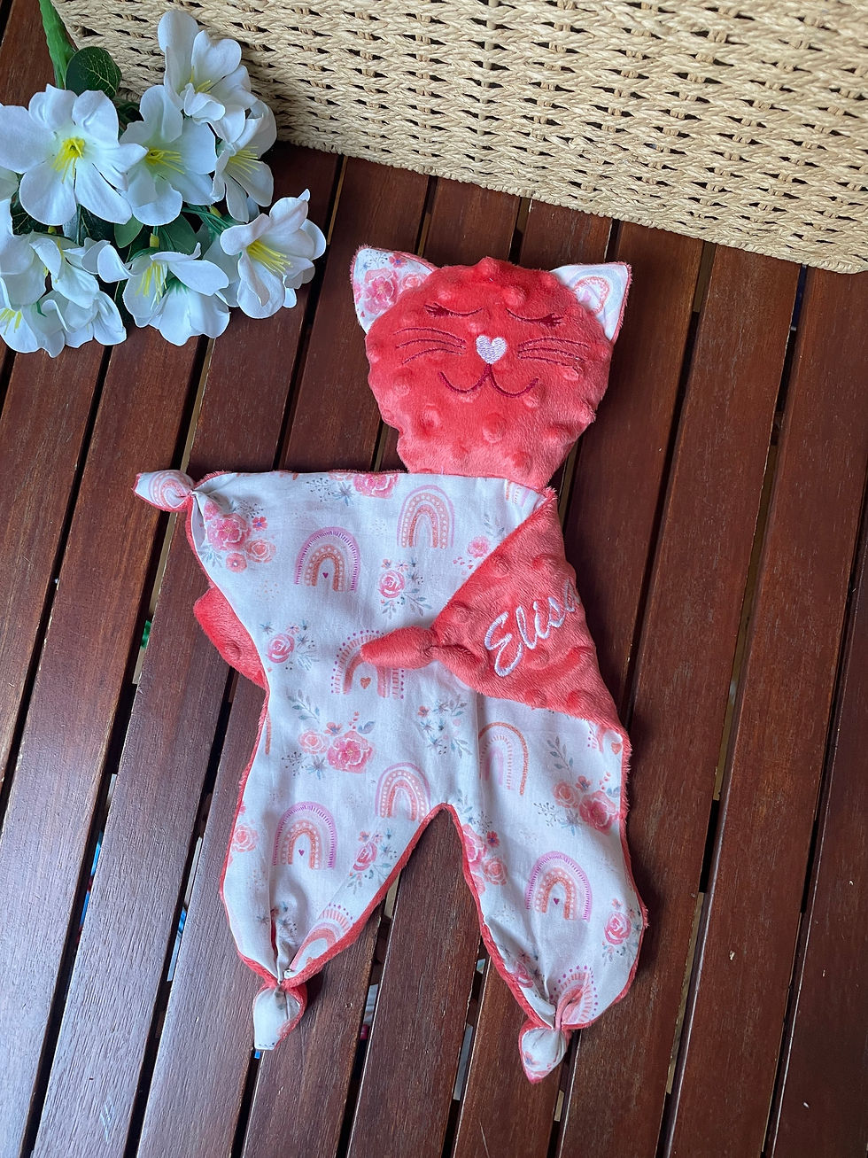 Miniature : Doudou CHATON - ARC-EN-CIEL ROSE - brodé Elisa