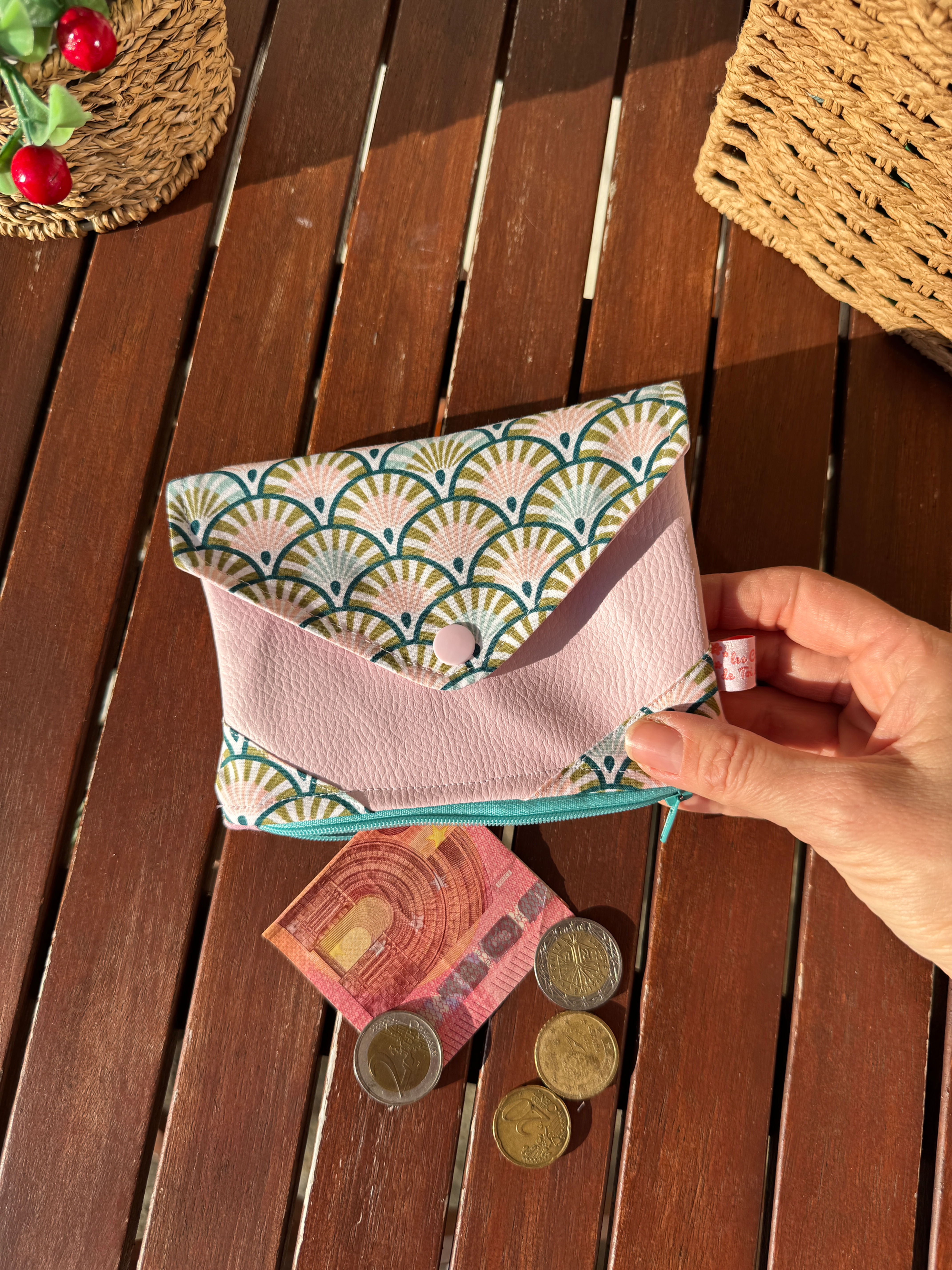 Porte-monnaie double entrée - ROSE EVENTAIL (#1039)